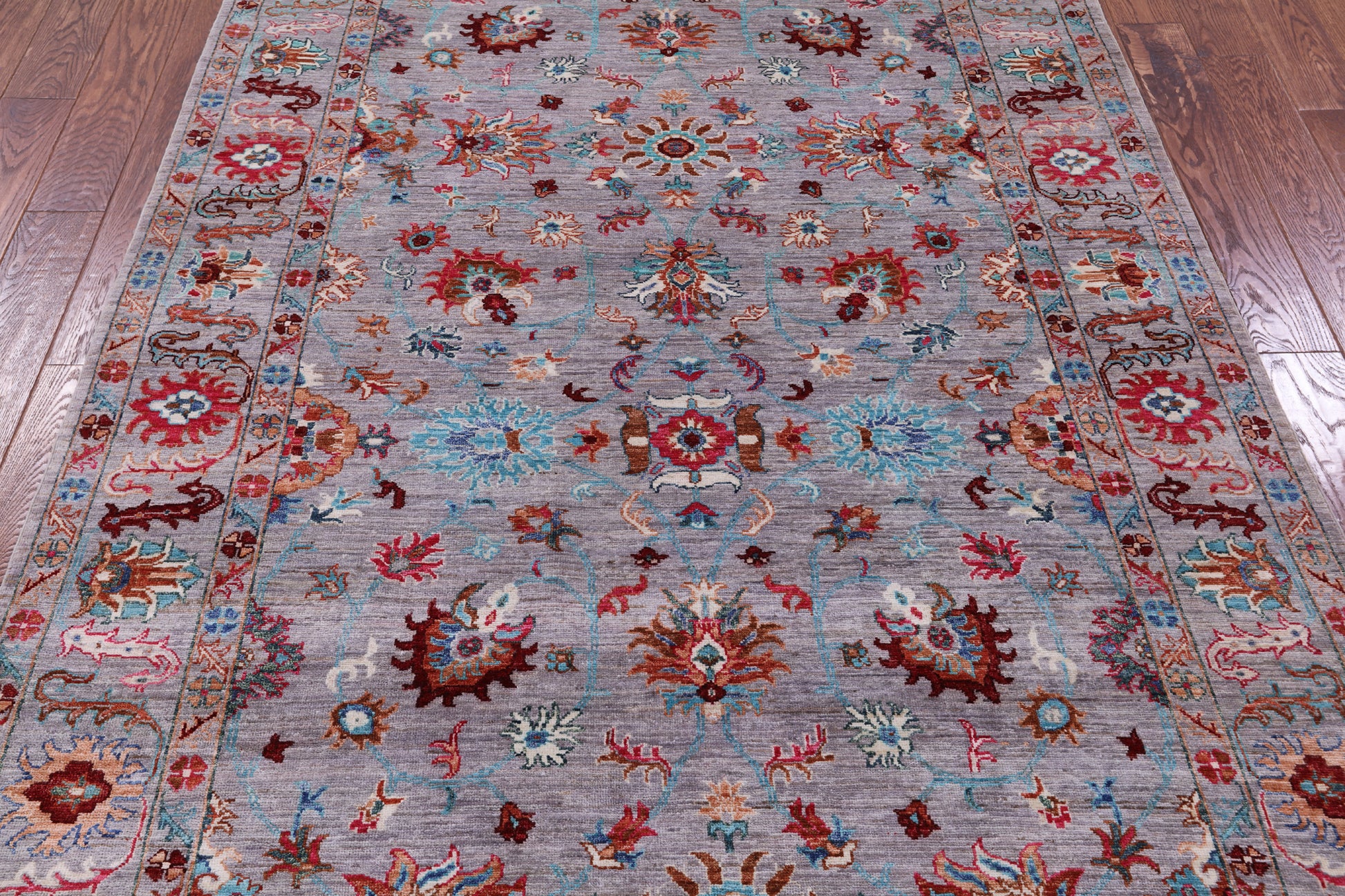 Grey Peshawar Hand Knotted Wool Rug - 5' 8" X 8' 6" - Golden Nile