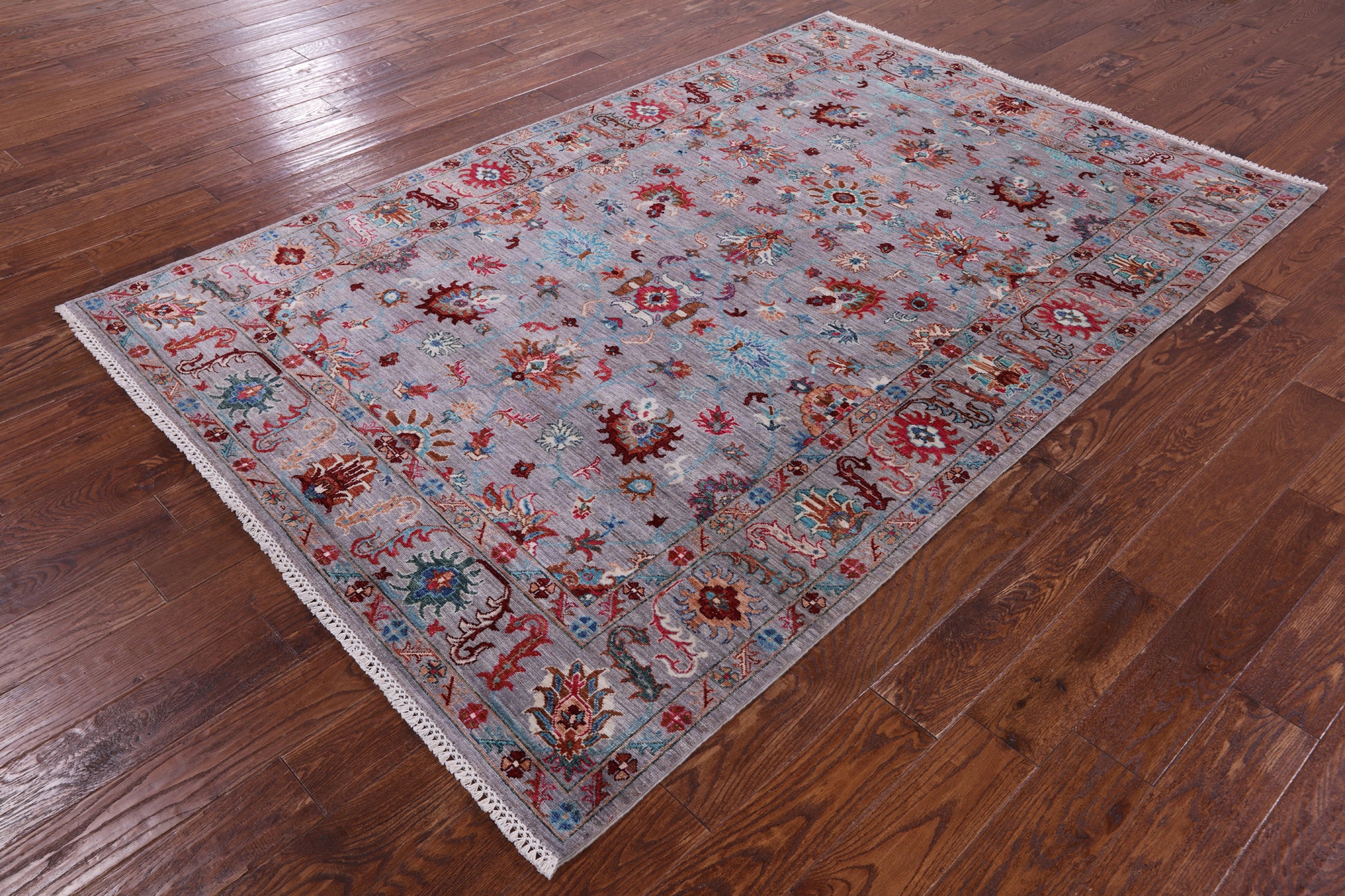Grey Peshawar Hand Knotted Wool Rug - 5' 8" X 8' 6" - Golden Nile