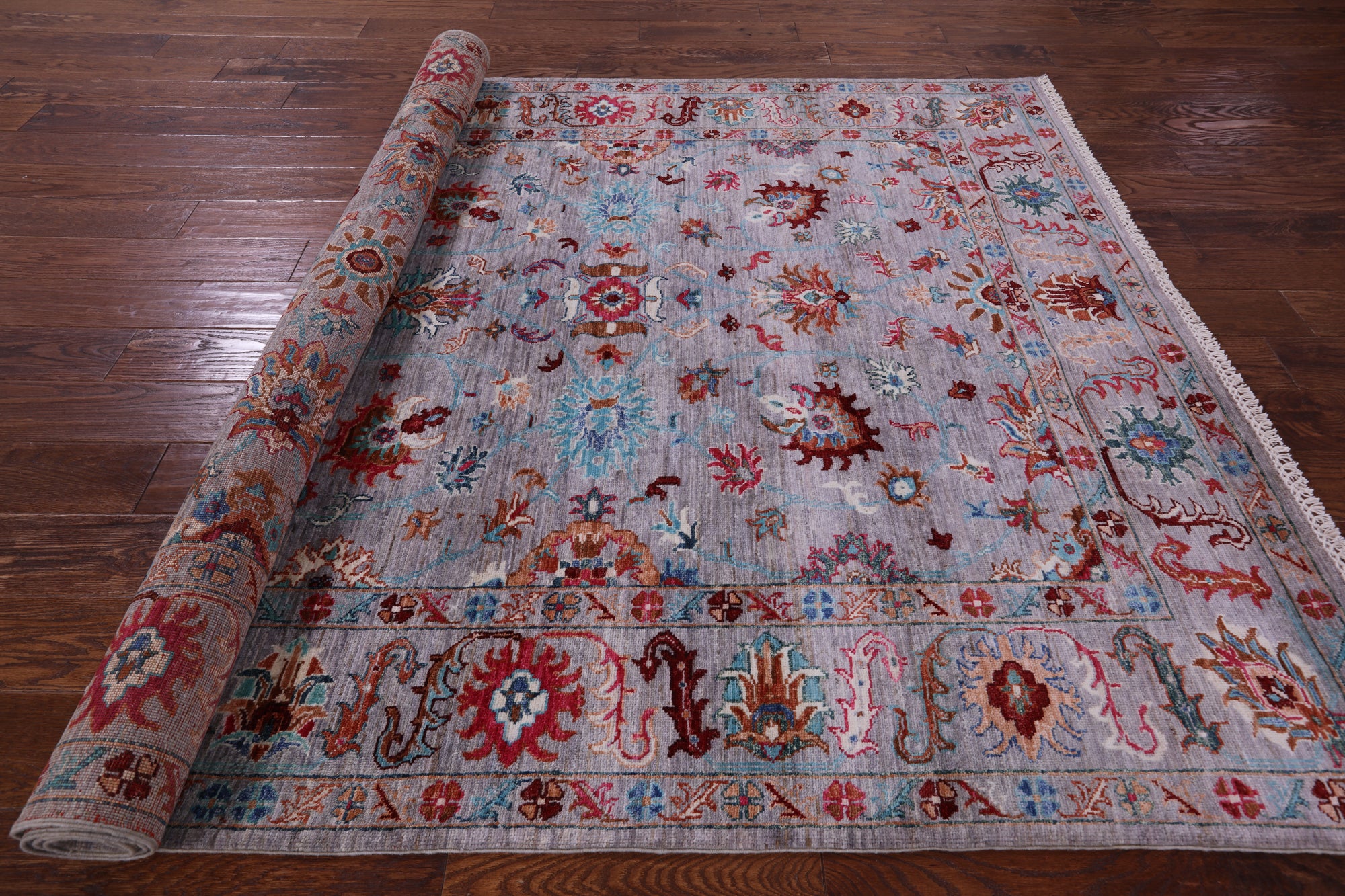 Grey Peshawar Hand Knotted Wool Rug - 5' 8" X 8' 6" - Golden Nile