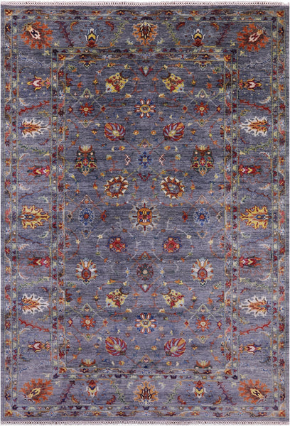 Grey Peshawar Hand Knotted Wool Rug - 6' 8" X 9' 9" - Golden Nile