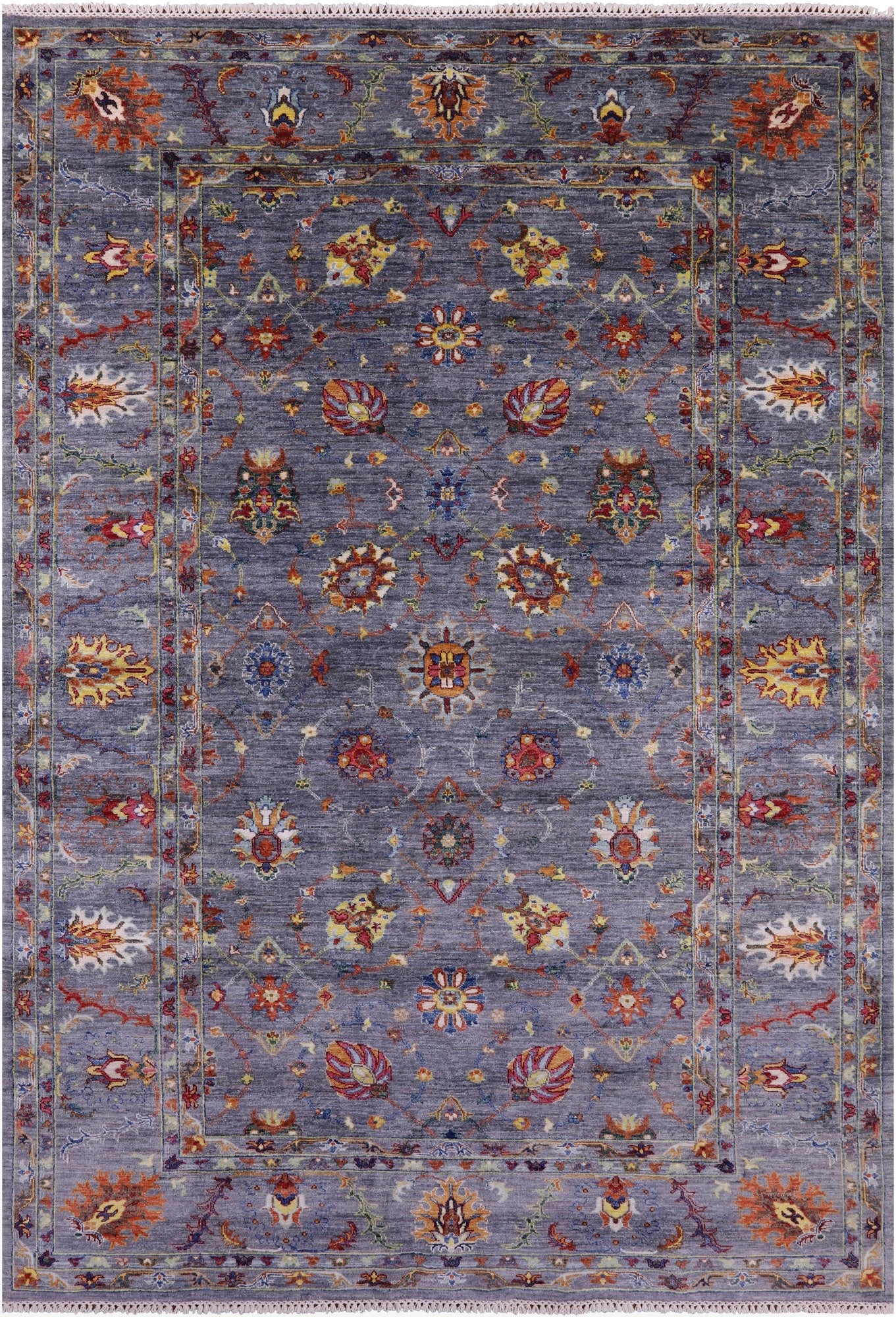 Grey Peshawar Hand Knotted Wool Rug - 6' 8" X 9' 9" - Golden Nile