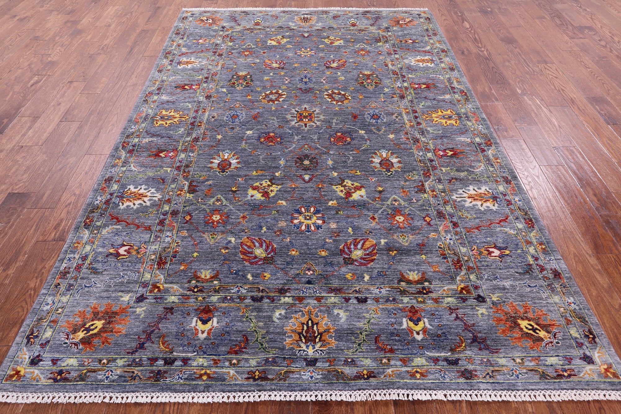 Grey Peshawar Hand Knotted Wool Rug - 6' 8" X 9' 9" - Golden Nile