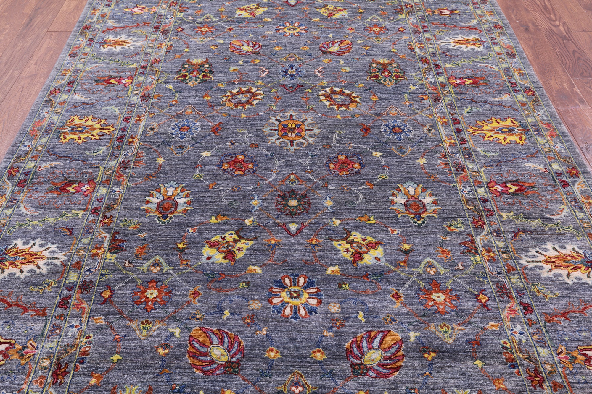 Grey Peshawar Hand Knotted Wool Rug - 6' 8" X 9' 9" - Golden Nile