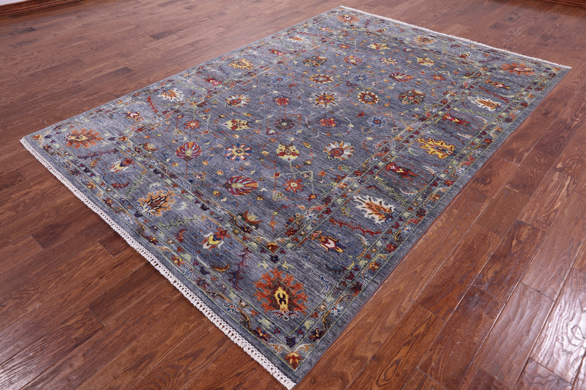 Grey Peshawar Hand Knotted Wool Rug - 6' 8" X 9' 9" - Golden Nile