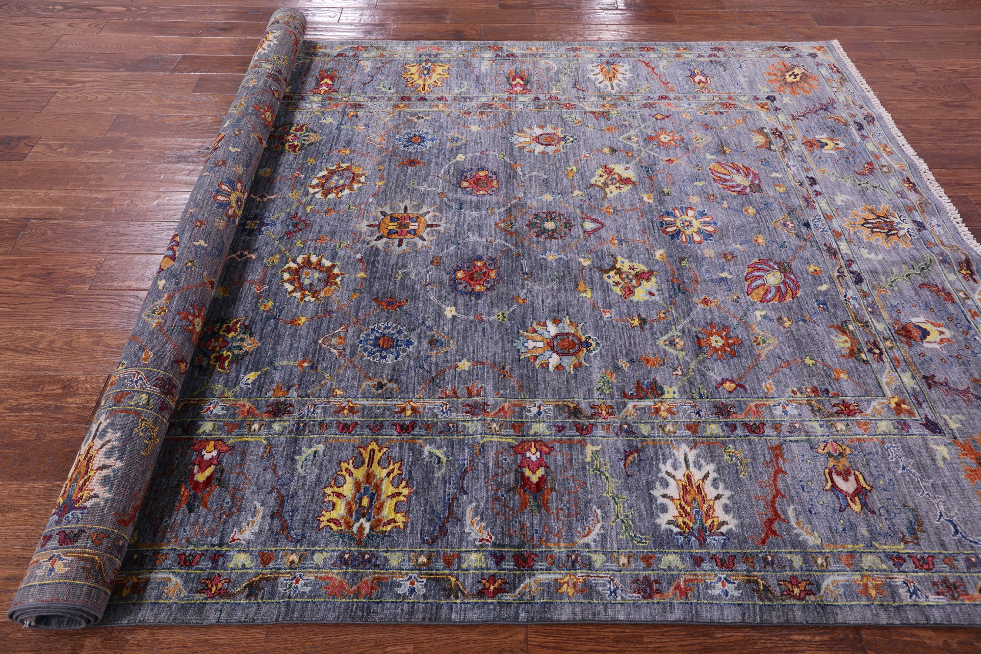 Grey Peshawar Hand Knotted Wool Rug - 6' 8" X 9' 9" - Golden Nile