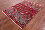 Red Khorjin Persian Gabbeh Hand Knotted Wool Rug - 5' 1" X 6' 6" - Golden Nile
