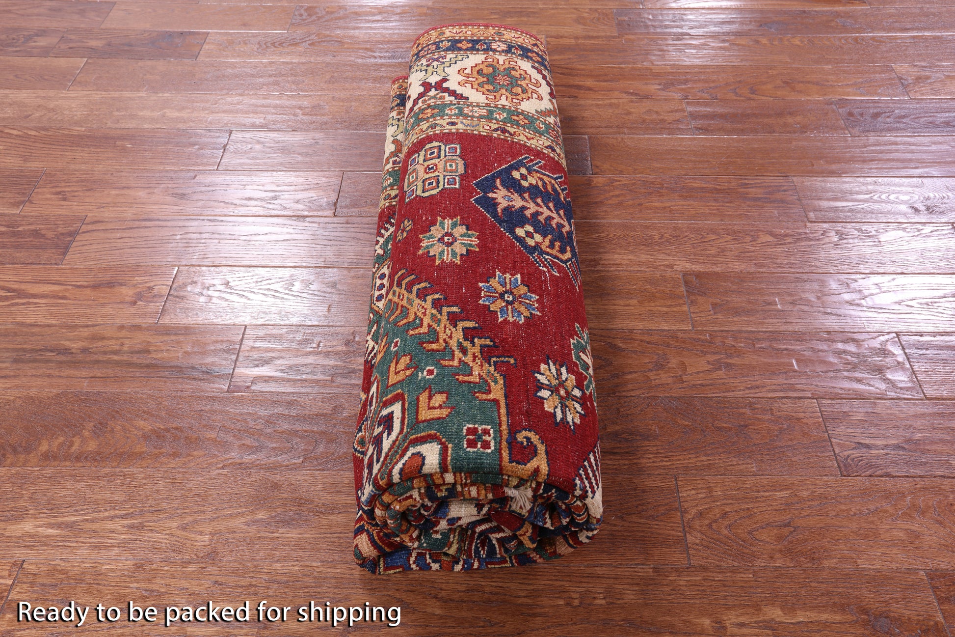 Red Super Kazak Hand Knotted Wool Rug - 6' 10" X 9' 9" - Golden Nile