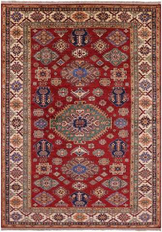 Red Super Kazak Hand Knotted Wool Rug - 6' 10