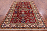 Red Super Kazak Hand Knotted Wool Rug - 6' 10" X 9' 9" - Golden Nile