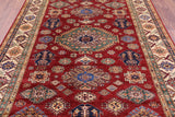 Red Super Kazak Hand Knotted Wool Rug - 6' 10" X 9' 9" - Golden Nile