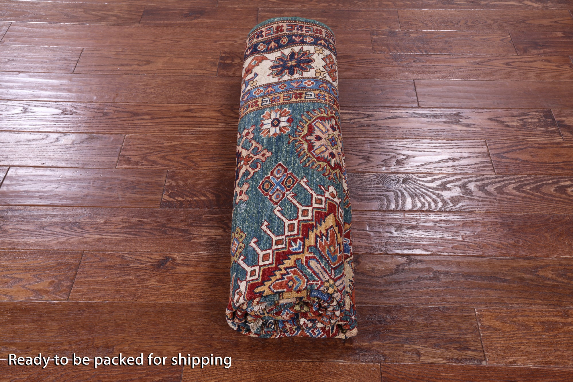 Green Super Kazak Hand Knotted Wool Rug - 5' 10" X 8' 9" - Golden Nile