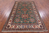 Green Super Kazak Hand Knotted Wool Rug - 5' 10" X 8' 9" - Golden Nile