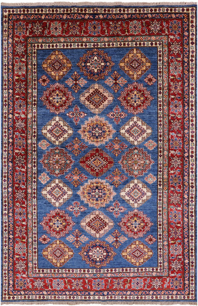 Blue Super Kazak Handmade Wool Rug - 5' 10" X 8' 7" - Golden Nile