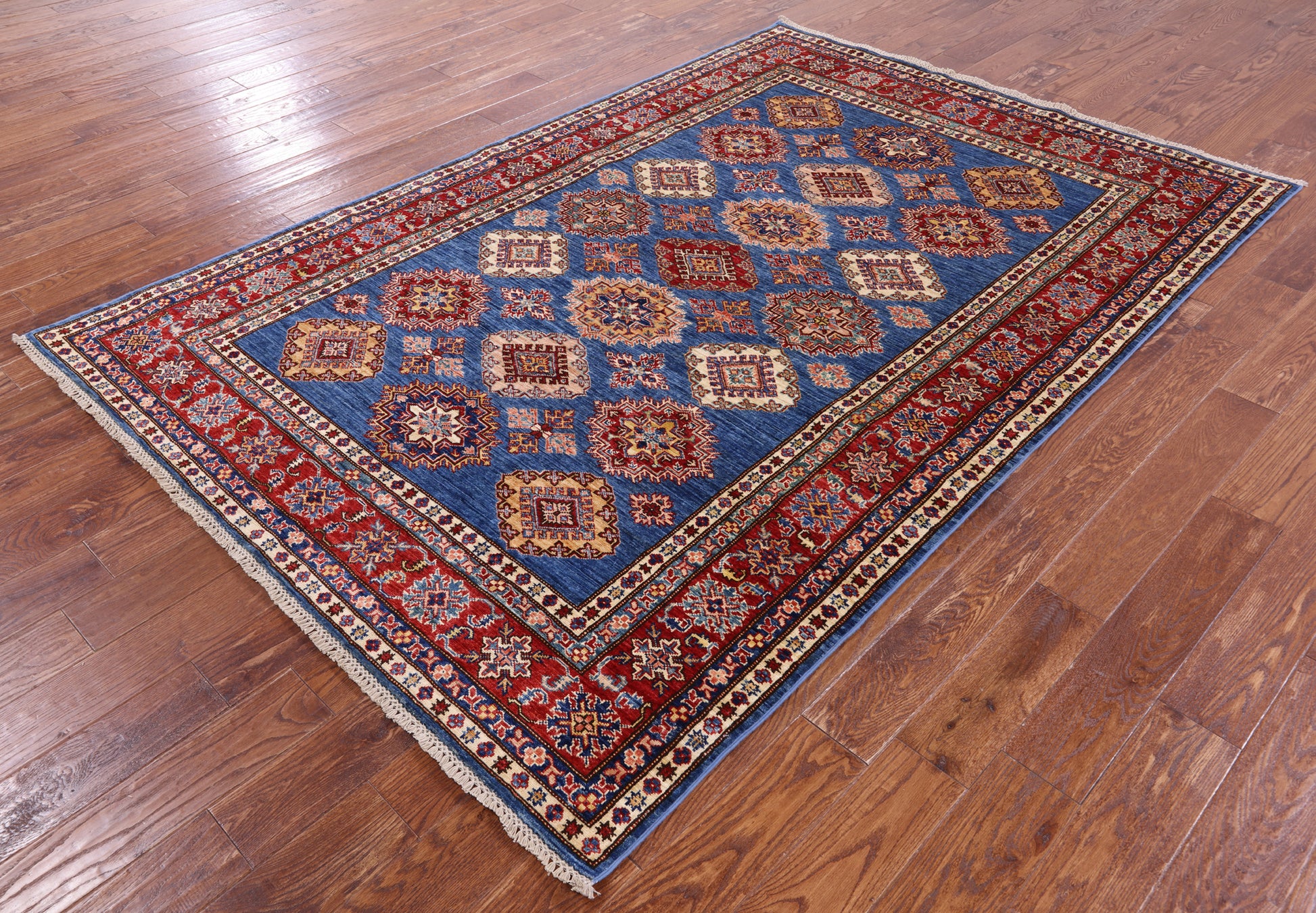 Blue Super Kazak Handmade Wool Rug - 5' 10" X 8' 7" - Golden Nile