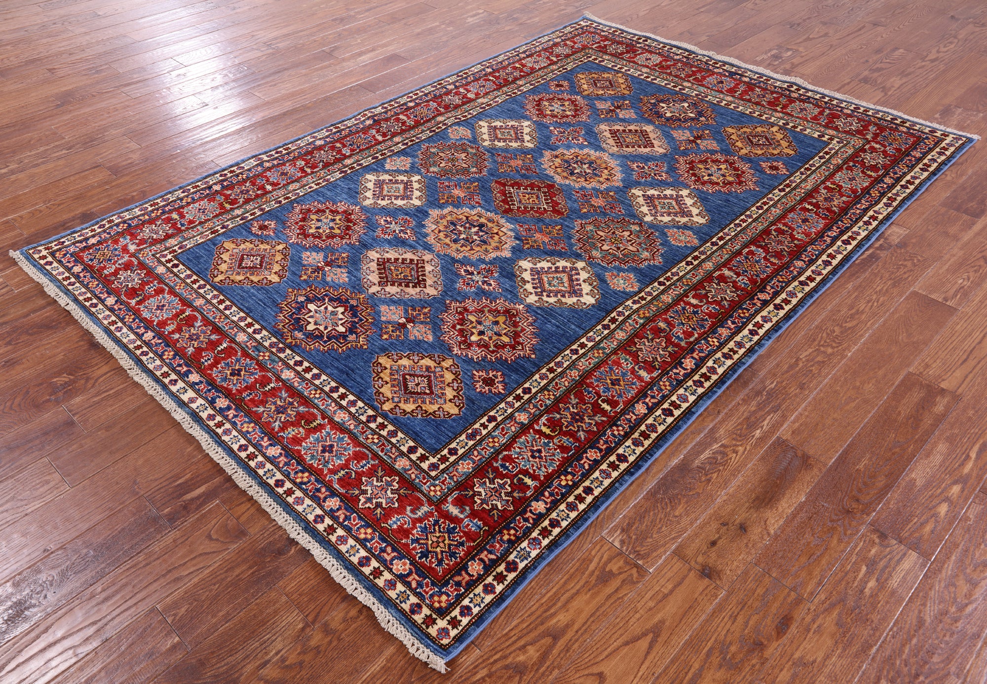 Blue Super Kazak Handmade Wool Rug - 5' 10" X 8' 7" - Golden Nile