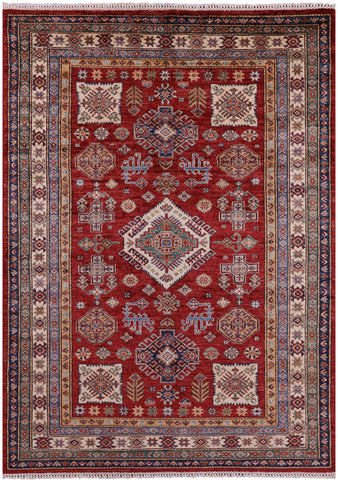 Red Super Kazak Handmade Wool Rug - 5' 0