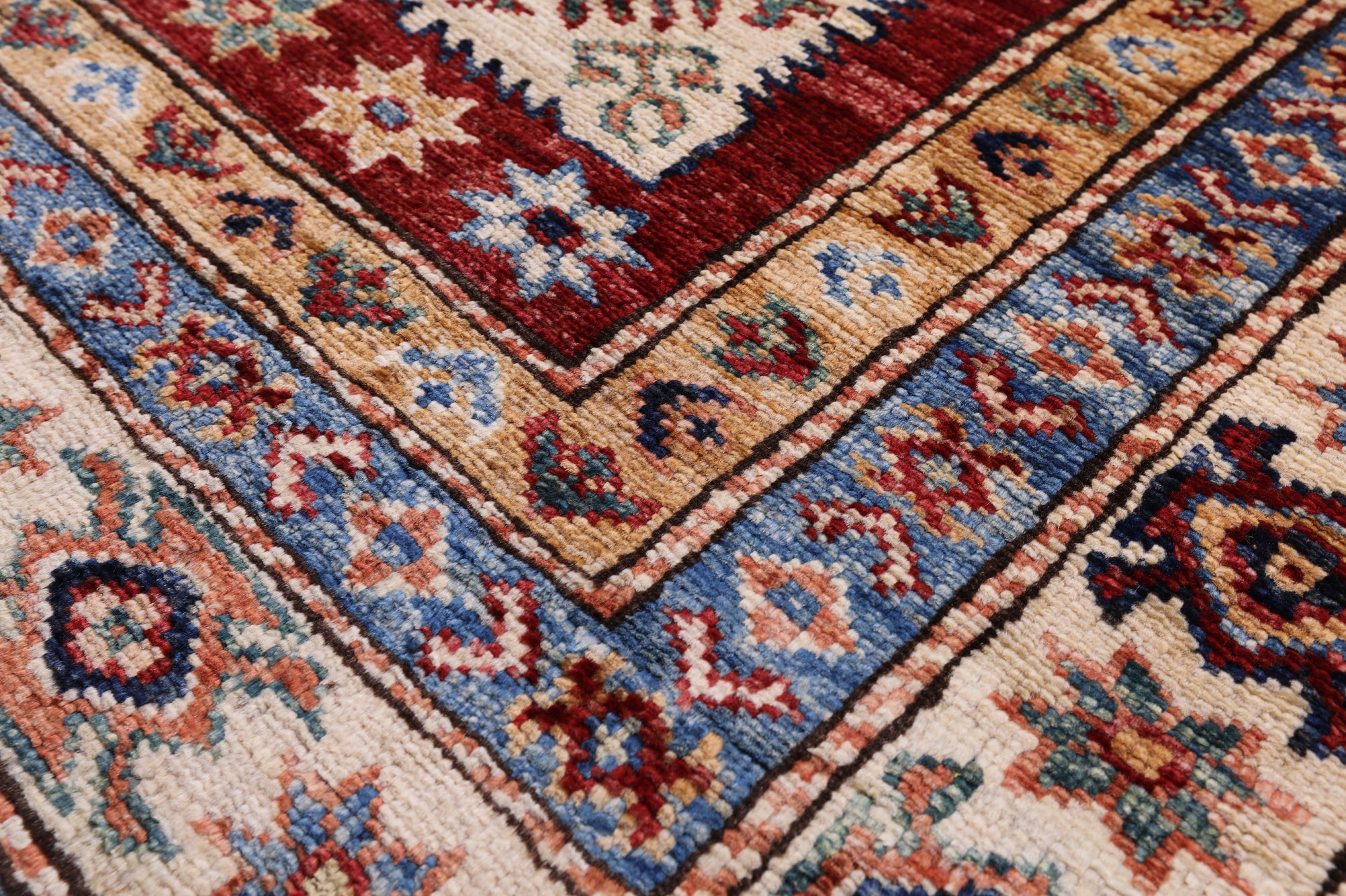 Red Super Kazak Handmade Wool Rug - 5' 0" X 6' 11" - Golden Nile