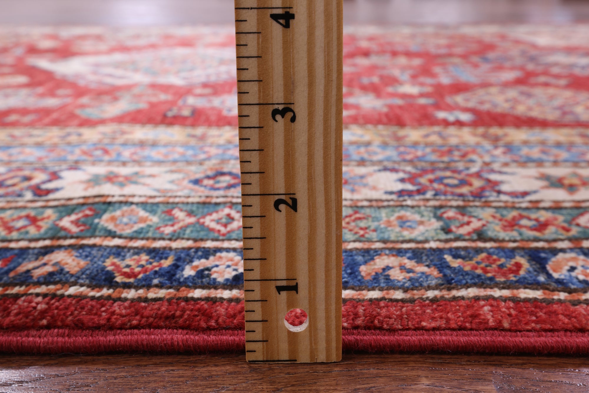 Red Super Kazak Handmade Wool Rug - 5' 0" X 6' 11" - Golden Nile