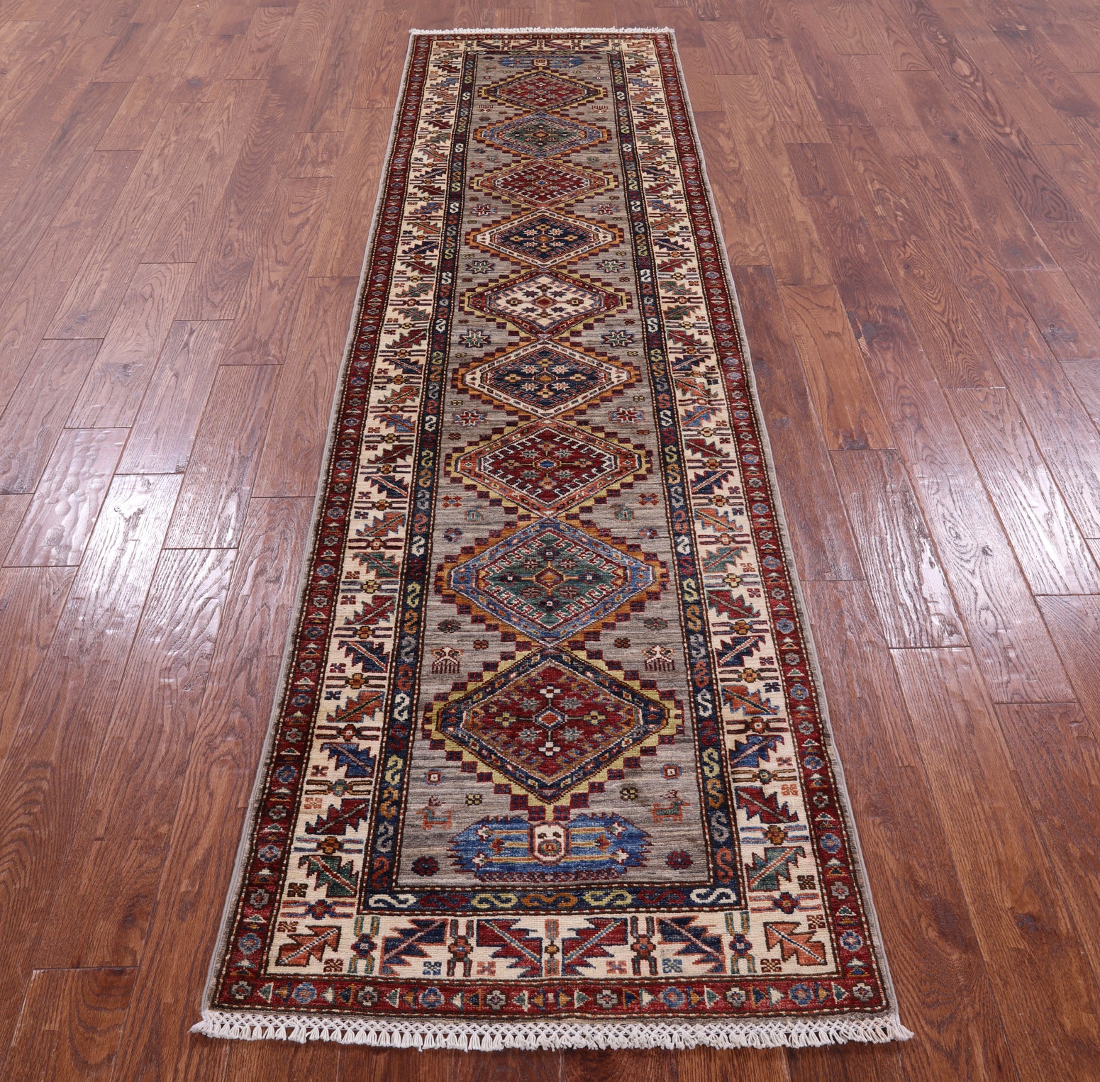 Super Kazak Hand Knotted Wool Runner Rug - 2' 7" X 9' 8" - Golden Nile