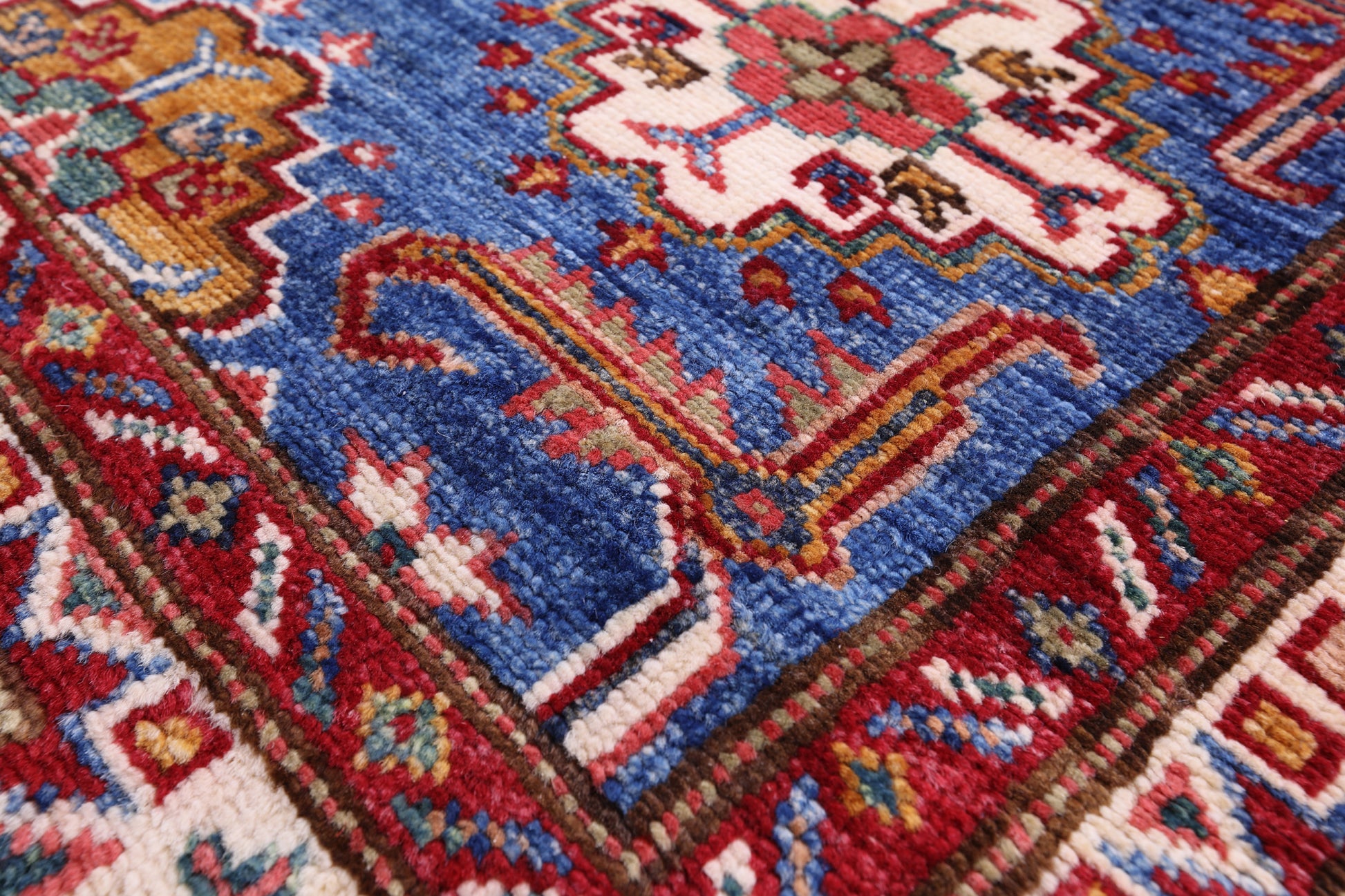 Blue Super Kazak Hand Knotted Wool Runner Rug - 2' 8" X 10' 1" - Golden Nile