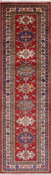 Red Super Kazak Hand Knotted Wool Runner Rug - 2' 8" X 9' 5" - Golden Nile