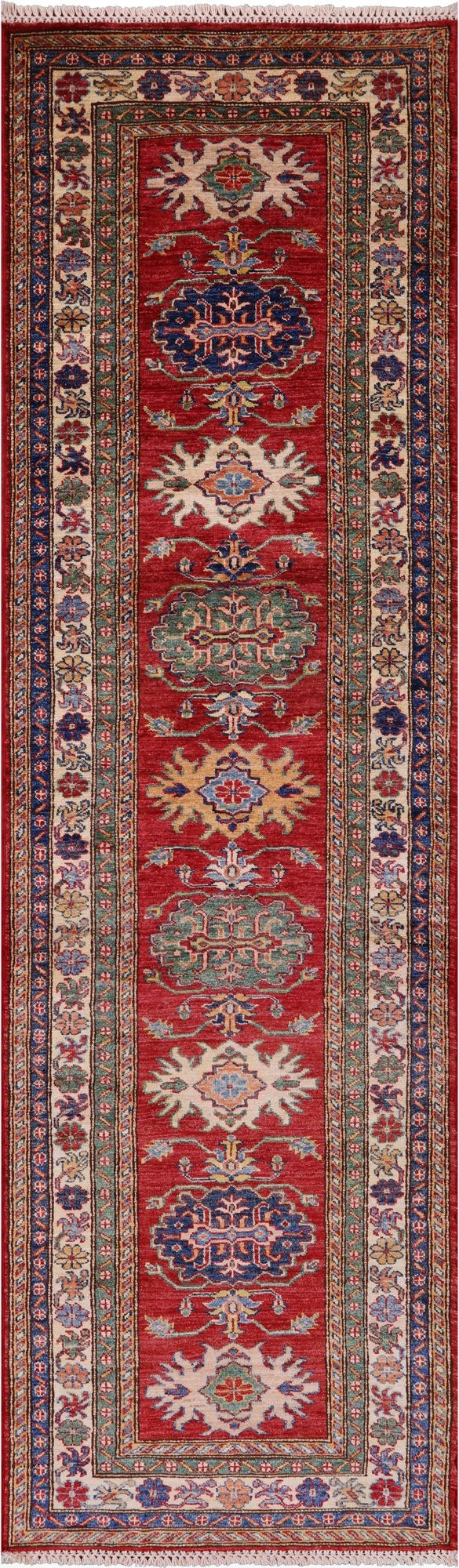 Red Super Kazak Hand Knotted Wool Runner Rug - 2' 8" X 9' 5" - Golden Nile