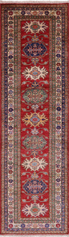 Red Super Kazak Hand Knotted Wool Runner Rug - 2' 8