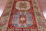 Red Super Kazak Hand Knotted Wool Rug - 3' 9" X 5' 6" - Golden Nile