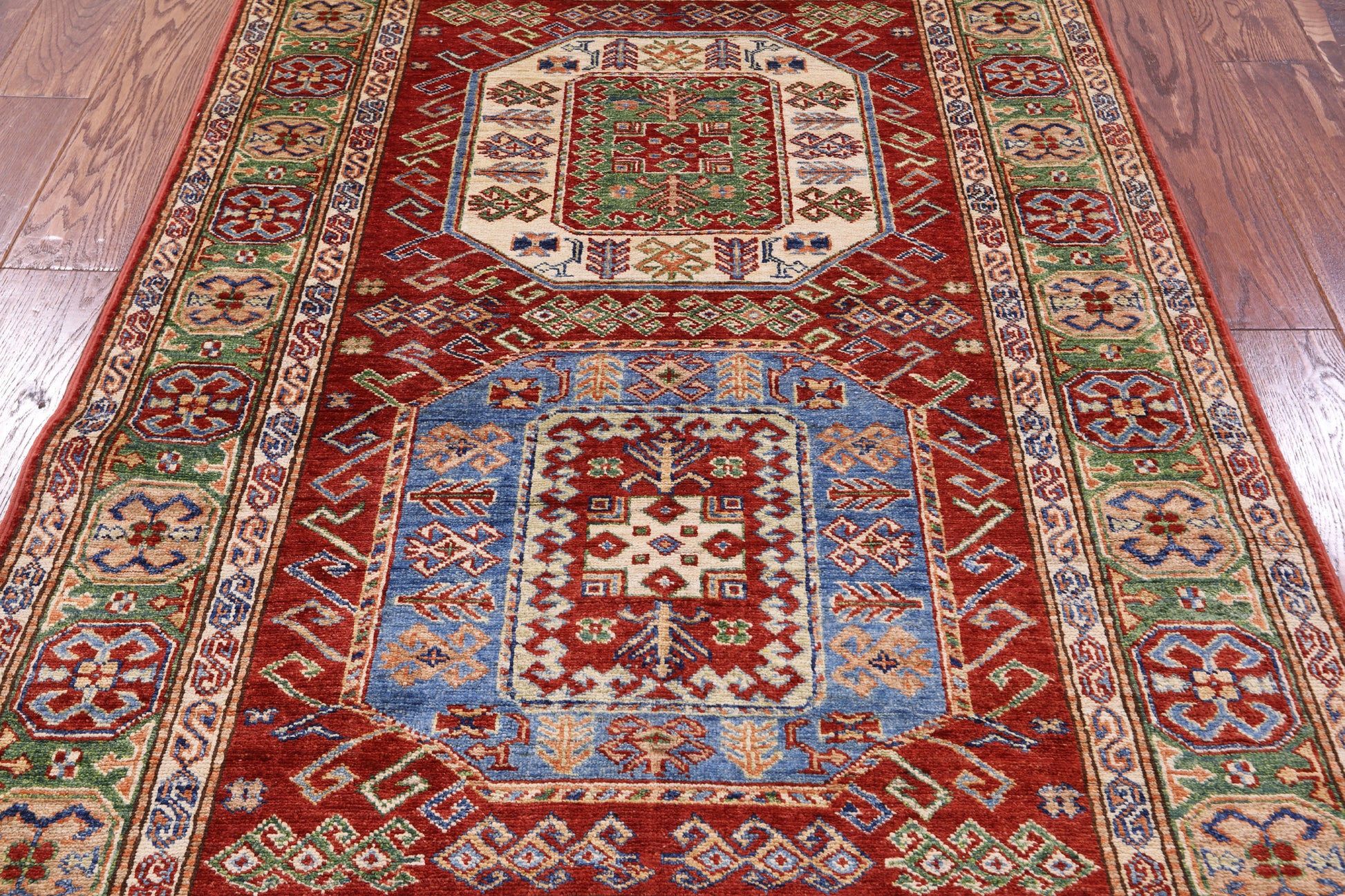 Red Super Kazak Hand Knotted Wool Rug - 3' 9" X 5' 6" - Golden Nile