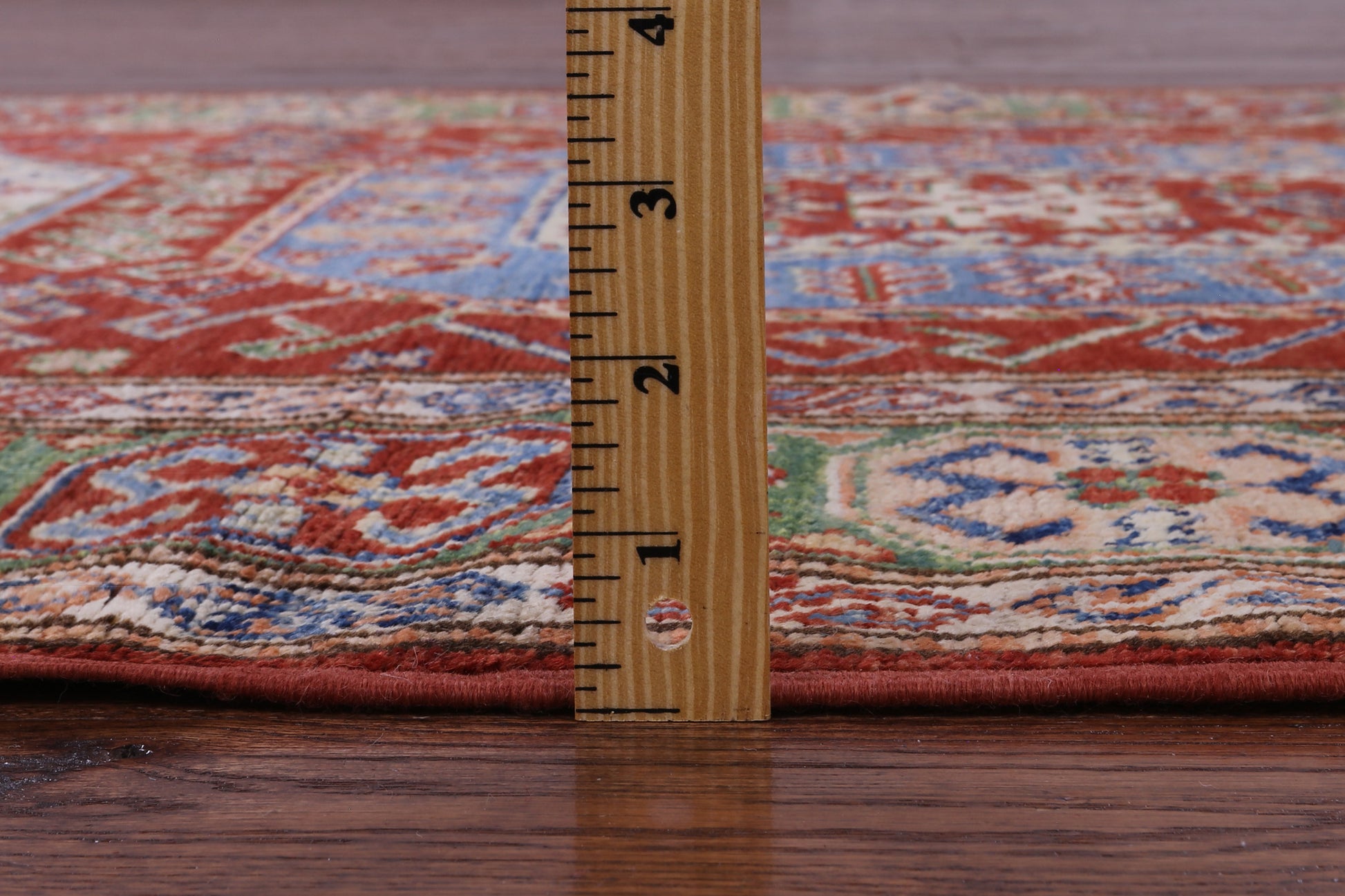 Red Super Kazak Hand Knotted Wool Rug - 3' 9" X 5' 6" - Golden Nile