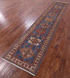 Blue Super Kazak Hand Knotted Wool Runner Rug - 2' 9" X 13' 2" - Golden Nile