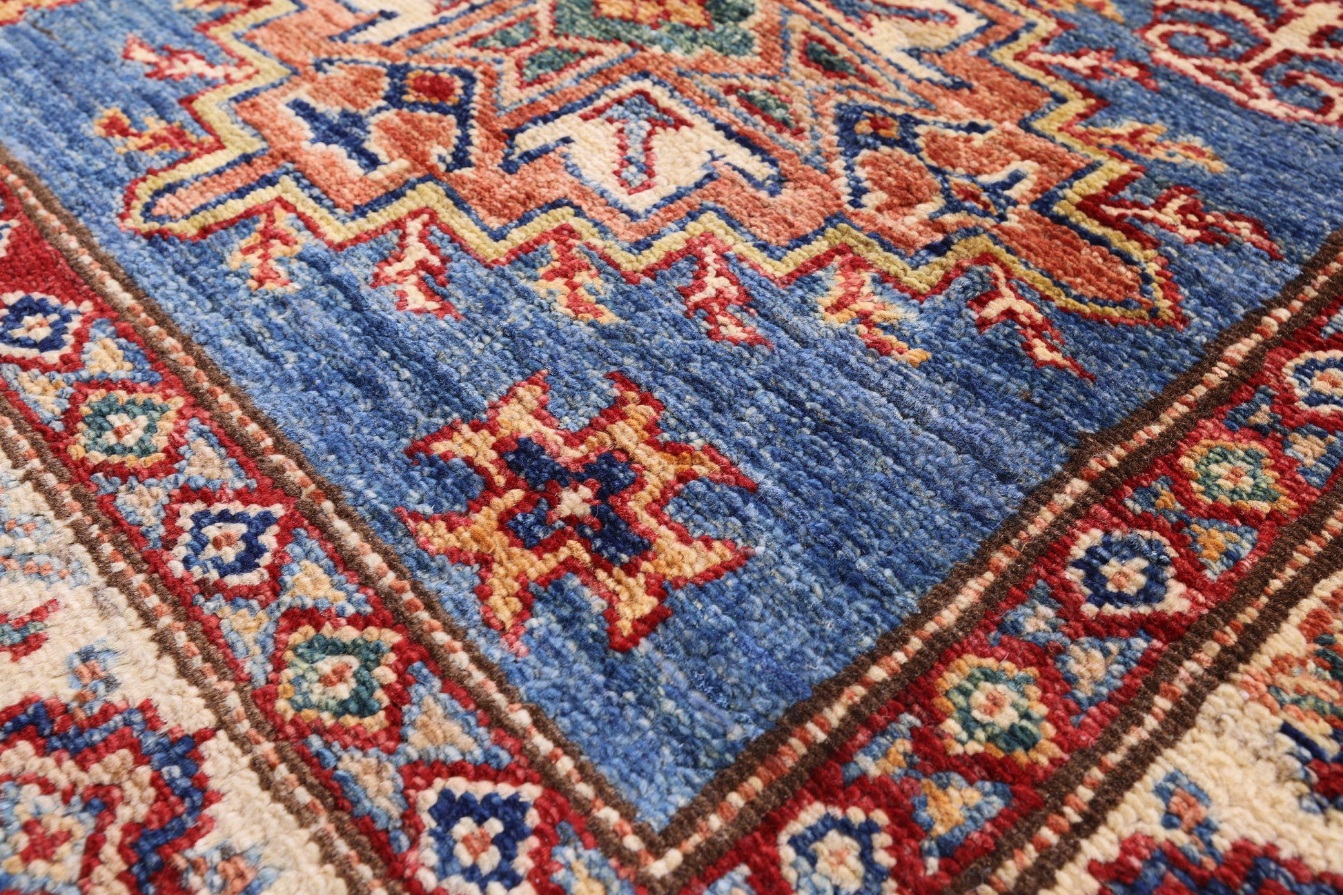 Blue Super Kazak Hand Knotted Wool Runner Rug - 2' 9" X 13' 2" - Golden Nile