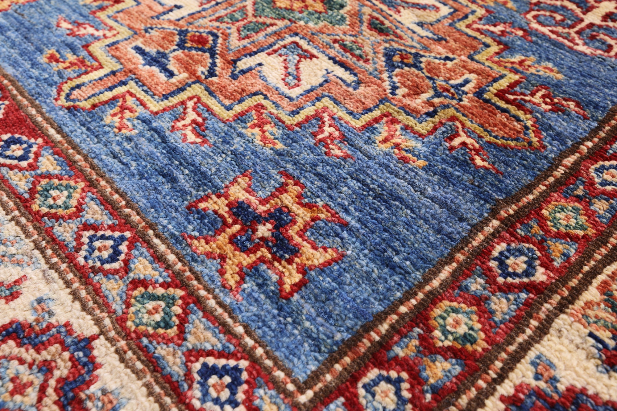 Blue Super Kazak Hand Knotted Wool Runner Rug - 2' 9" X 13' 2" - Golden Nile
