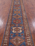 Blue Super Kazak Hand Knotted Wool Runner Rug - 2' 10" X 13' 2" - Golden Nile