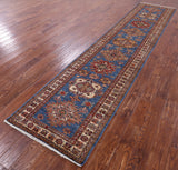 Blue Super Kazak Hand Knotted Wool Runner Rug - 2' 10" X 13' 2" - Golden Nile