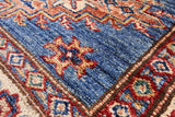 Blue Super Kazak Hand Knotted Wool Runner Rug - 2' 10" X 13' 2" - Golden Nile