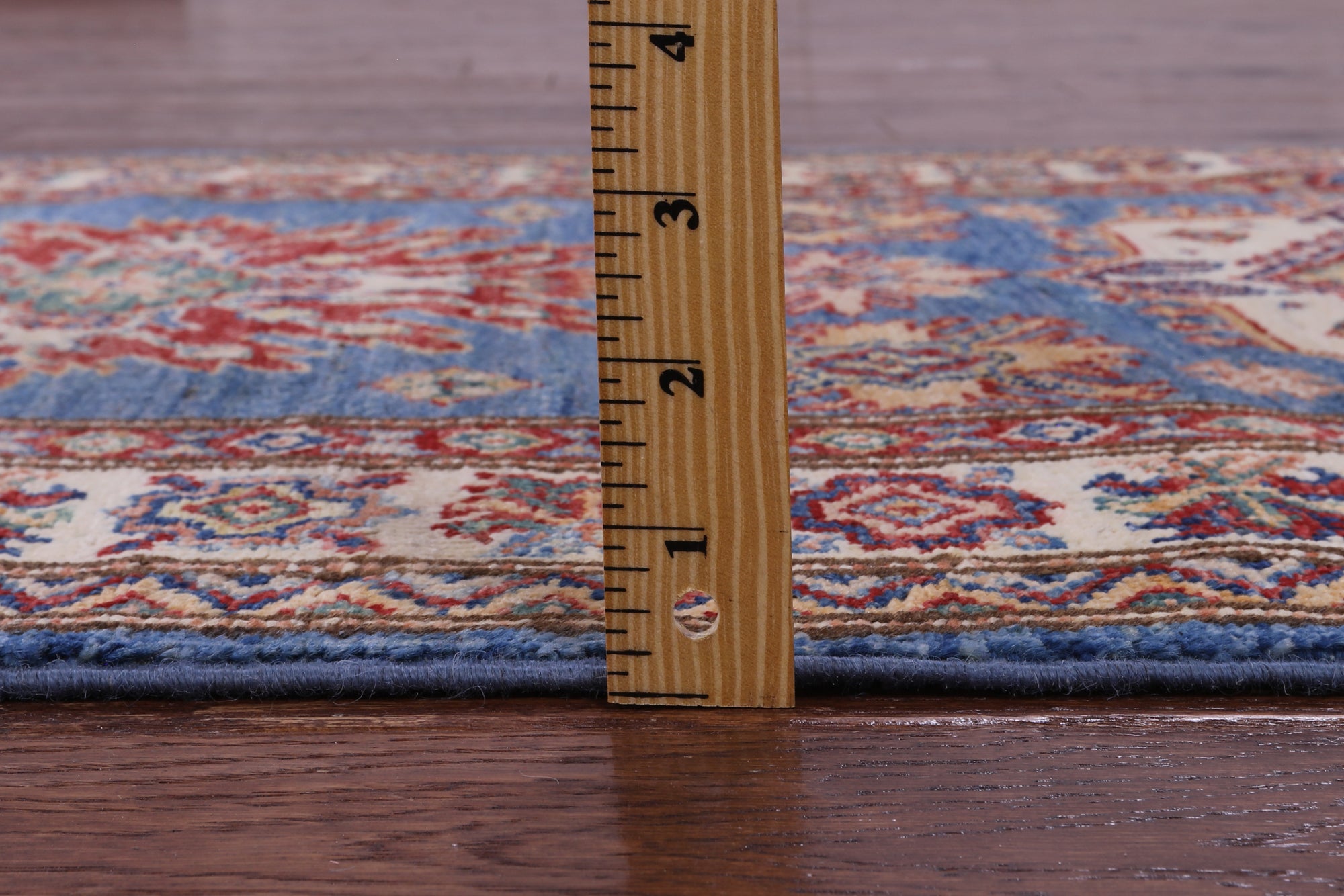 Blue Super Kazak Hand Knotted Wool Runner Rug - 2' 10" X 13' 2" - Golden Nile