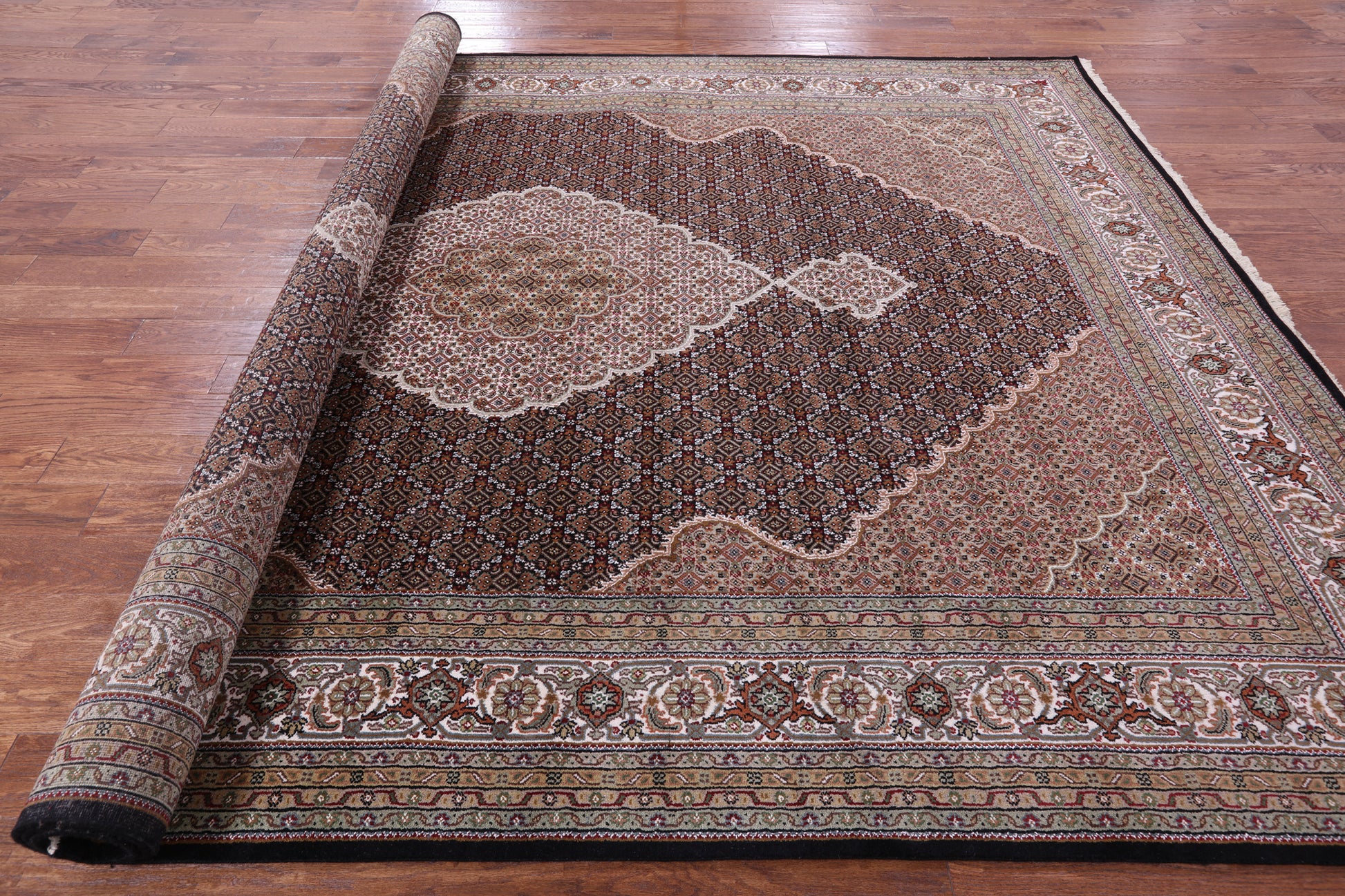 Black Bijar Hand Knotted Wool & Silk Rug - 8' 11" X 12' 2" - Golden Nile