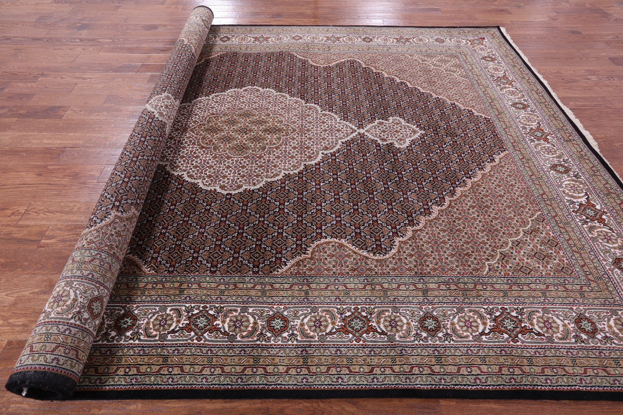 Black Bijar Hand Knotted Wool & Silk Rug - 8' 11" X 12' 2" - Golden Nile