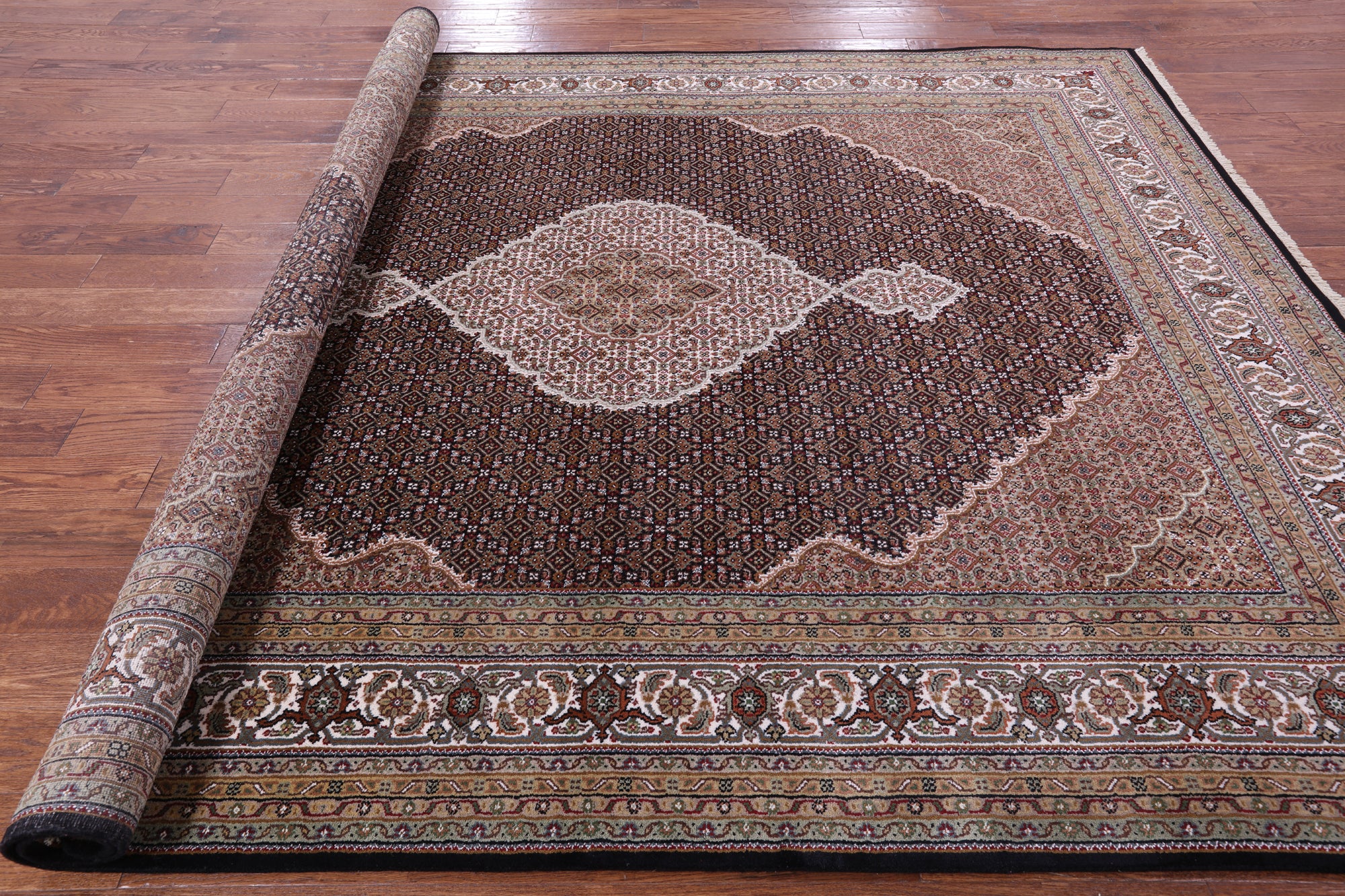Black Bijar Hand Knotted Wool & Silk Rug - 8' 0" X 9' 11" - Golden Nile