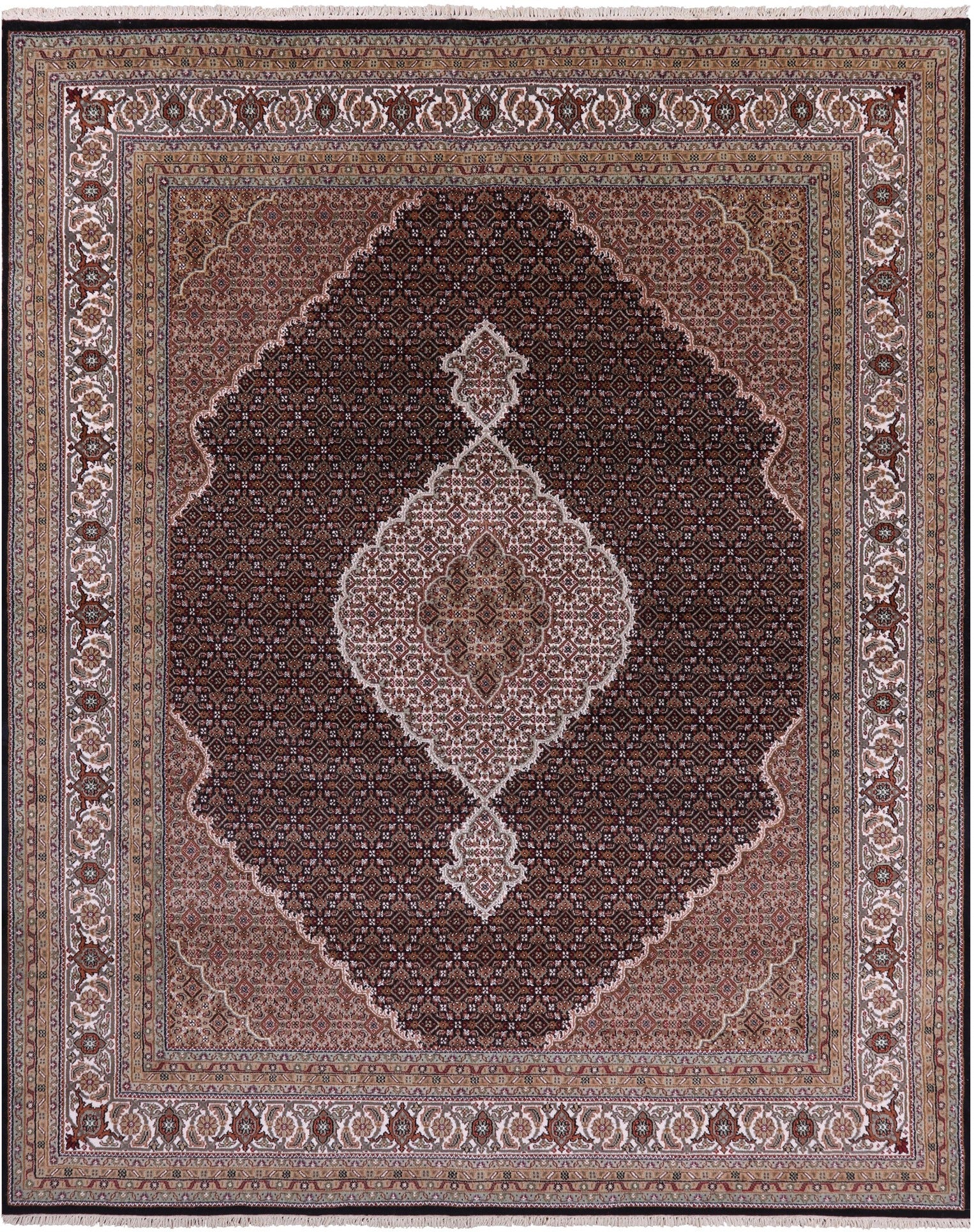Black Bijar Hand Knotted Wool & Silk Rug - 8' 0" X 9' 11" - Golden Nile