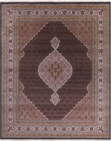 Black Bijar Hand Knotted Wool & Silk Rug - 8' 0" X 9' 11" - Golden Nile