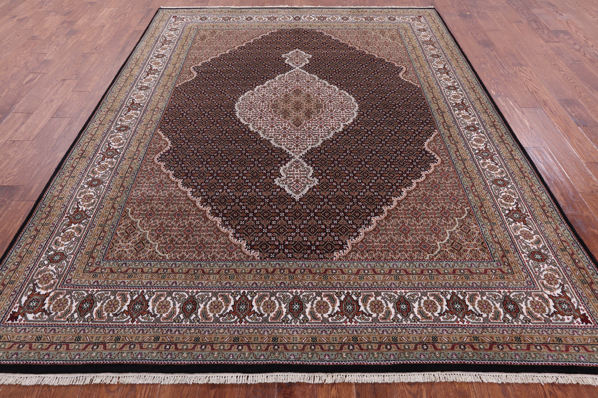 Black Bijar Hand Knotted Wool & Silk Rug - 8' 0" X 9' 11" - Golden Nile