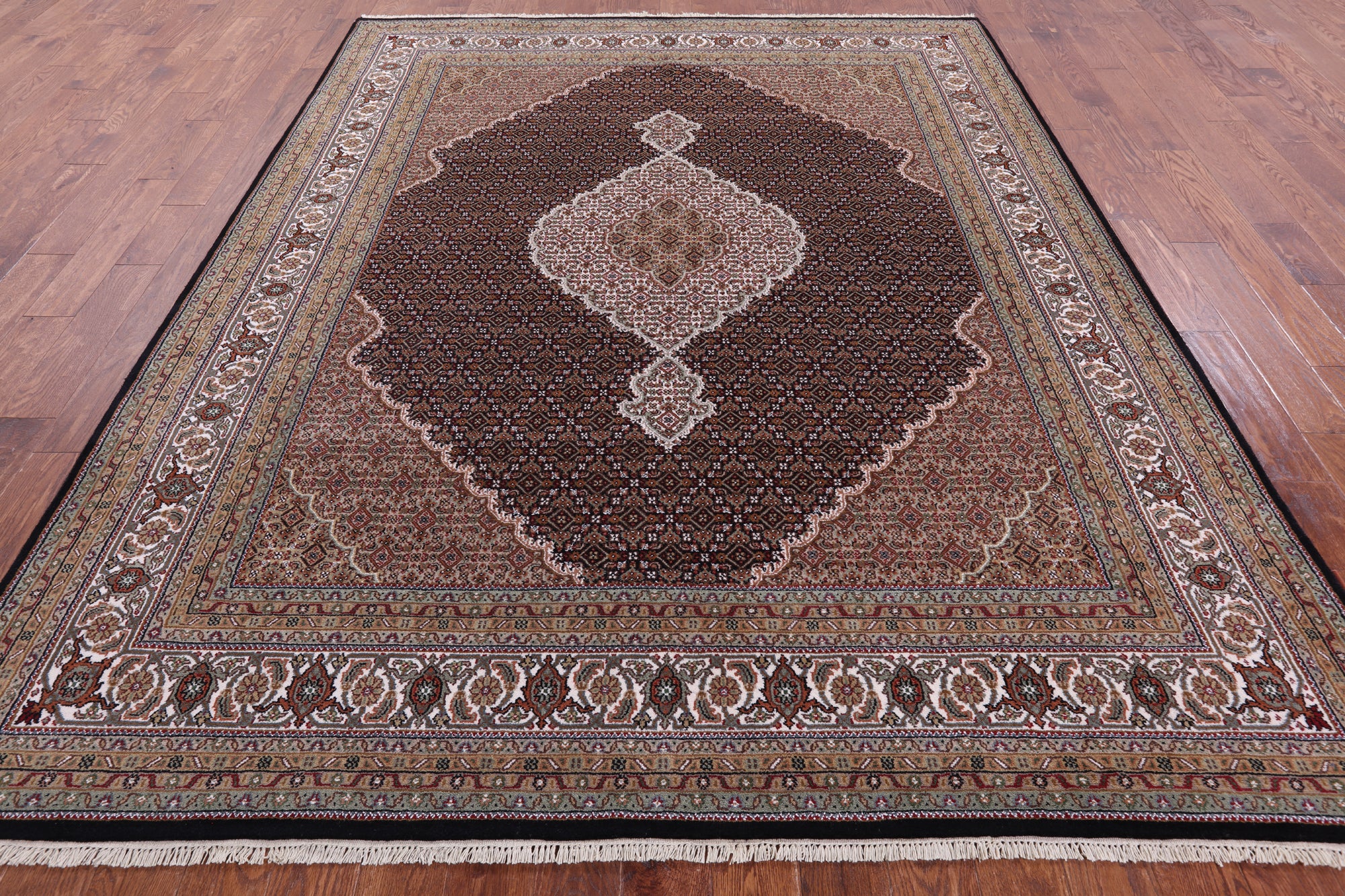 Black Bijar Hand Knotted Wool & Silk Rug - 8' 0" X 9' 11" - Golden Nile