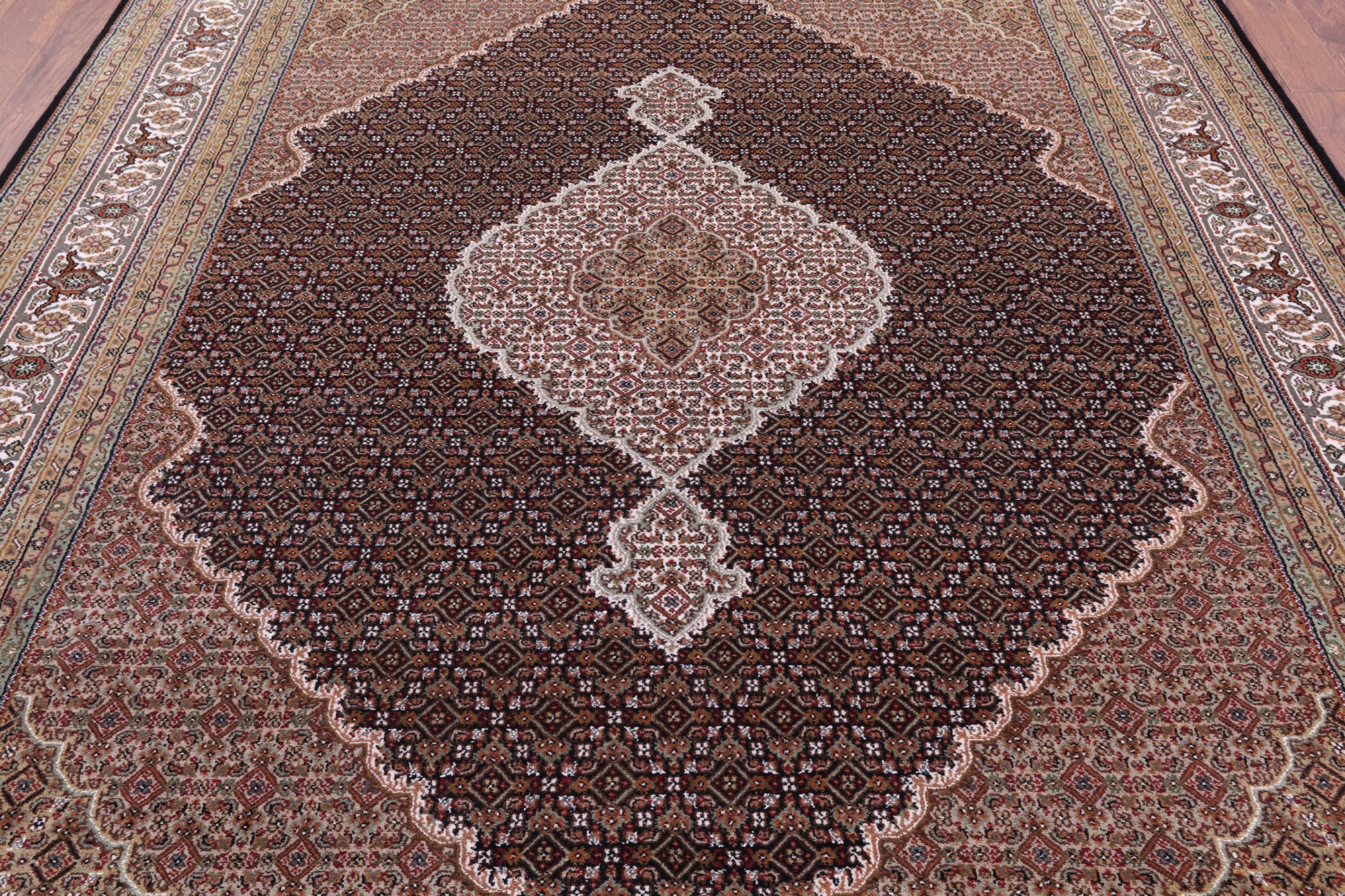 Black Bijar Hand Knotted Wool & Silk Rug - 8' 0" X 9' 11" - Golden Nile