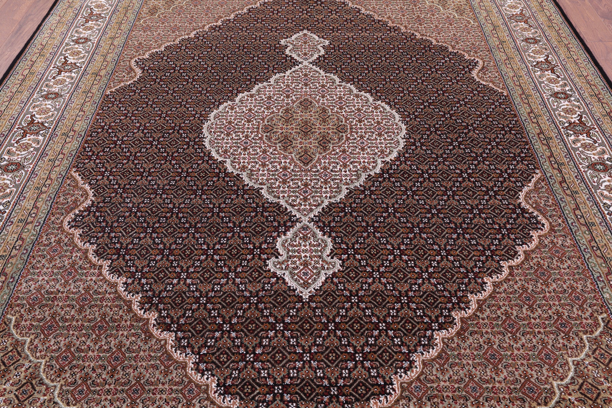 Black Bijar Hand Knotted Wool & Silk Rug - 8' 0" X 9' 11" - Golden Nile