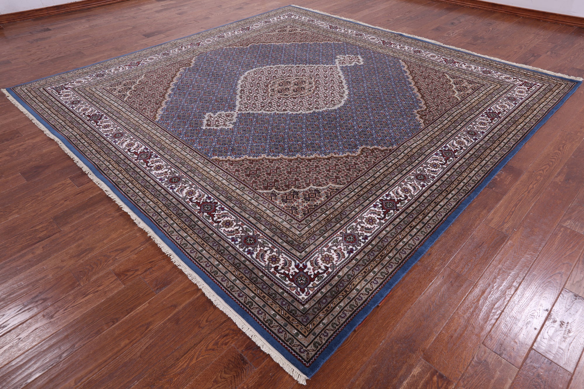 Blue Square Bijar Hand Knotted Wool & Silk Rug - 10' 0" X 10' 1" - Golden Nile