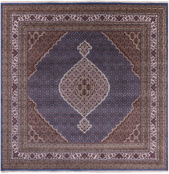 Blue Square Bijar Hand Knotted Wool & Silk Rug - 10' 0" X 10' 1" - Golden Nile
