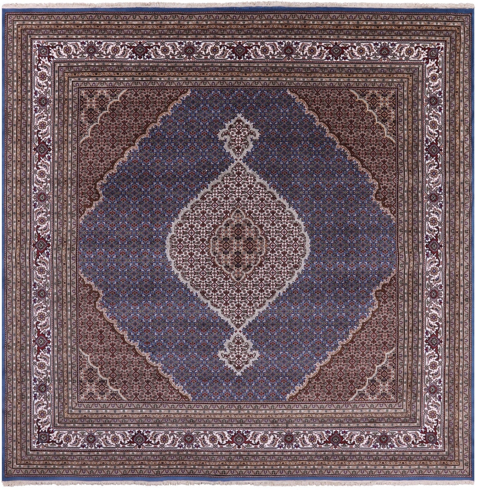 Blue Square Bijar Hand Knotted Wool & Silk Rug - 10' 0" X 10' 1" - Golden Nile