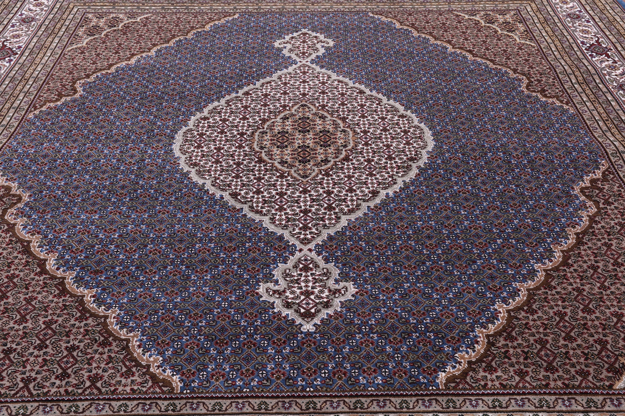Blue Square Bijar Hand Knotted Wool & Silk Rug - 10' 0" X 10' 1" - Golden Nile